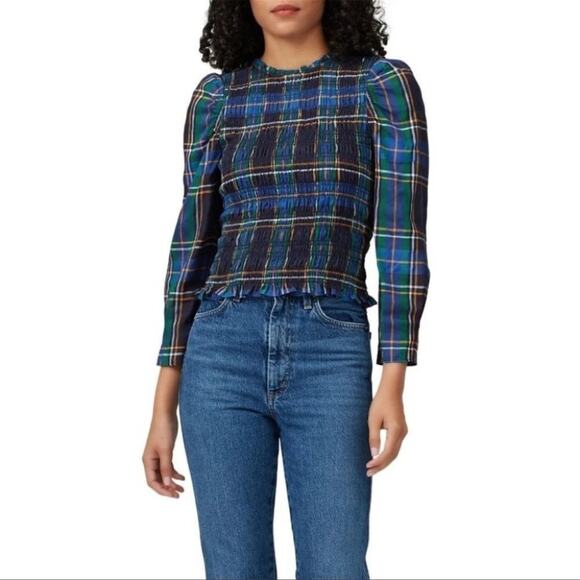 Tanya Taylor Tartan Plaid Catherine Long Sleeve Top Size Large - Picture 1 of 9